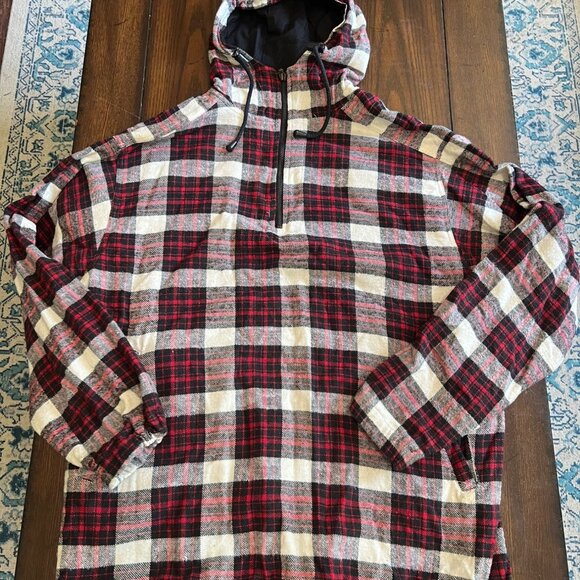 Casual Corner Jackets & Blazers - Vintage Casual Corner Plaid Hooded Quarter Zip Pullover Jacket Shacket Flannel L